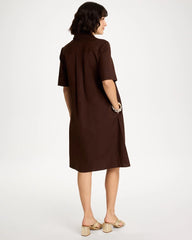 Deep Brown Embellished Linen Popover Dress