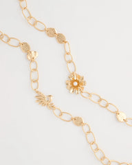 Gold Flower Long Single-Strand Necklace