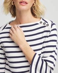 Ecru Bateau Neck Stripe Top