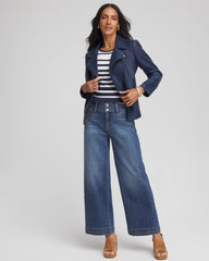 Passport Blue Pima Striped Button Sleeve Tee