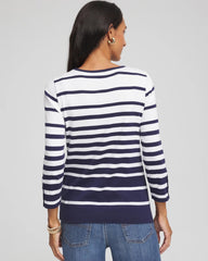 Passport Blue Pima Striped Button Sleeve Tee