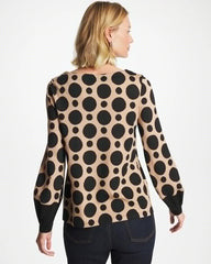 Cattail Brown Ponte Poplin Polka-Dot Top