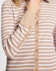 Cattail Brown Striped Collared Rib Mix Henley