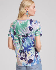 Blue Casa Tropical Nights Sweater-Trim Linen Tee