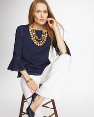 Denim Indigo Denim Trumpet Sleeve Top