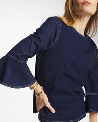 Denim Indigo Denim Trumpet Sleeve Top