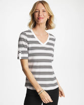 Black Pima V-Neck Tab Sleeve Tee