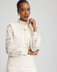 English Cream Tie-Neck Banded-Bottom Top