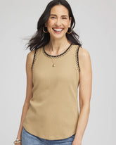 Cafe Aroma Contrast-Trim Ribbed Cotton Tank Top