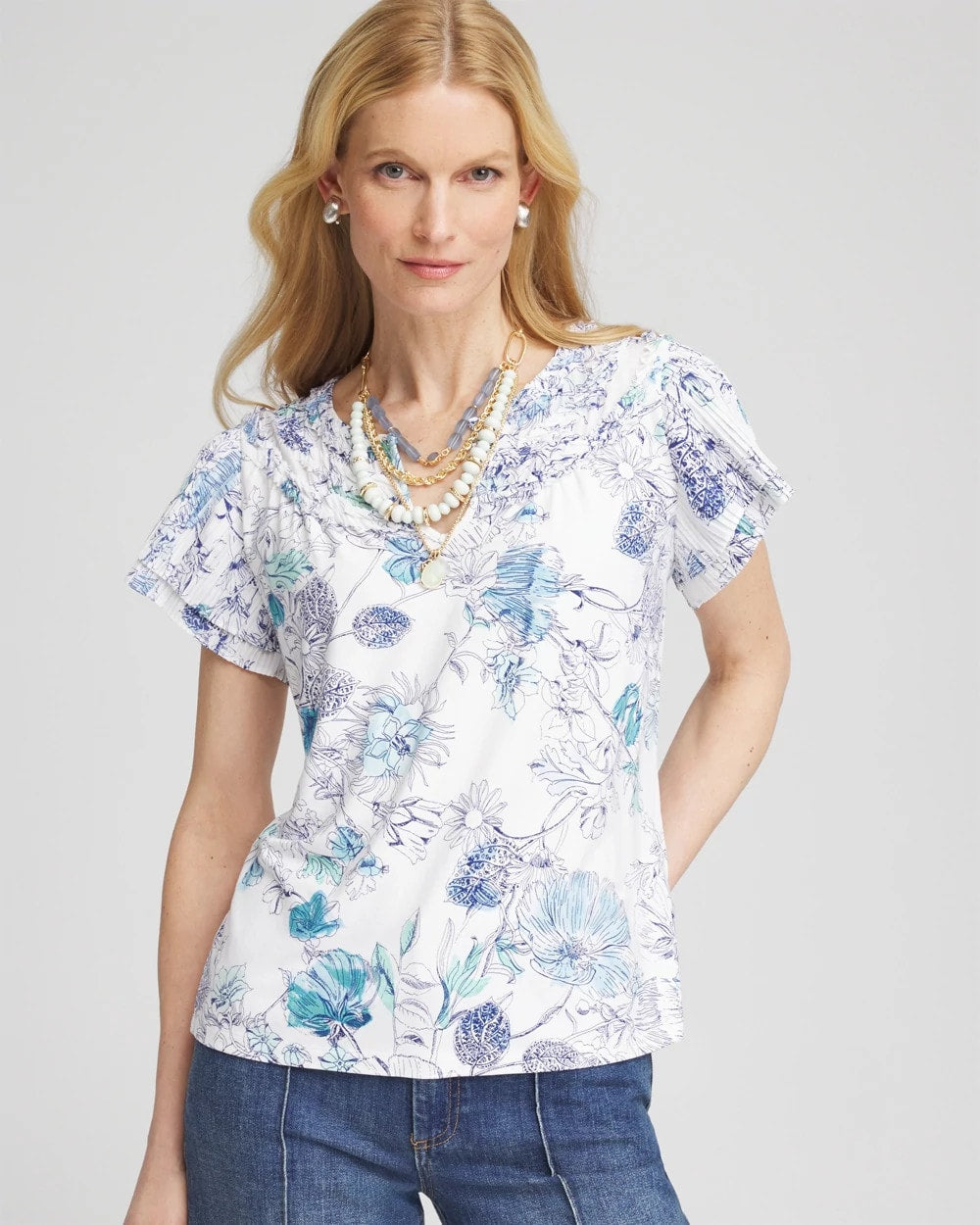 Alabaster Touch of Cool™ Floral Flutter Sleeve Tee