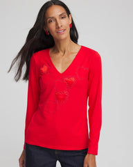 Love Letter Red Embellished Heart V-Neck Tee