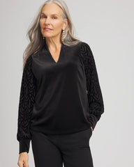 Black Art Deco Velvet Burnout Top