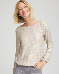 Champagne Fizz Drizzled Sequins Bubble-Hem Top