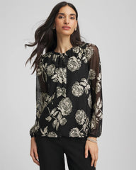 Black Floral Metallic Bodre Top