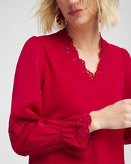 Carmine Red Lace V-Neck Top