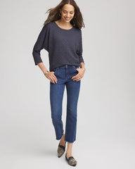 Denim Textured Denim-Motif Tapered-Hem Top
