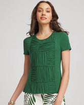 Palm Leaf Jersey Knit Ruched Front Tee