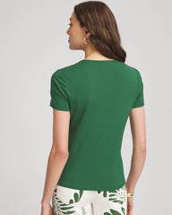 Palm Leaf Jersey Knit Ruched Front Tee