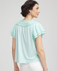 Teal Waters Touch of Cool™ Layered Pleated Flutter Tee