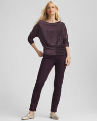 Night Bloom Crinkle Velvet Banded-Bottom Top