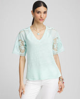 Teal Waters Linen Crochet Lace Short Sleeve Tee