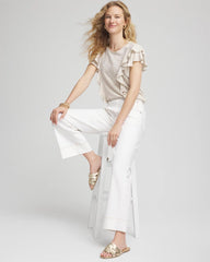 River Rock Embroidered Flutter-Sleeve Tee