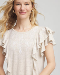 River Rock Embroidered Flutter-Sleeve Tee