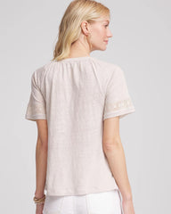 River Rock Linen Lace-Cutwork Sleeve Henley Tee