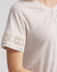 River Rock Linen Lace-Cutwork Sleeve Henley Tee