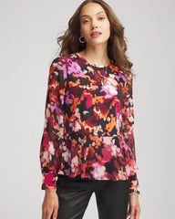 Black Printed Chiffon Peplum Top