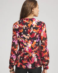 Black Printed Chiffon Peplum Top
