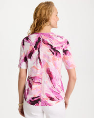 Ecru Printed Double V-Neck Slub Rib Tee