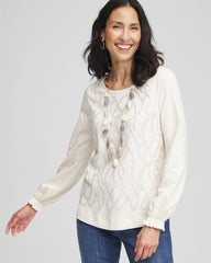 English Cream Embellished Long-sleeve Top
