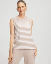 Light Taupe Heather Zenergy® UPF Sleeveless Metallic-Striped Tank