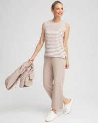 Light Taupe Heather Zenergy® UPF Sleeveless Metallic-Striped Tank
