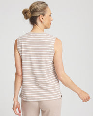 Light Taupe Heather Zenergy® UPF Sleeveless Metallic-Striped Tank