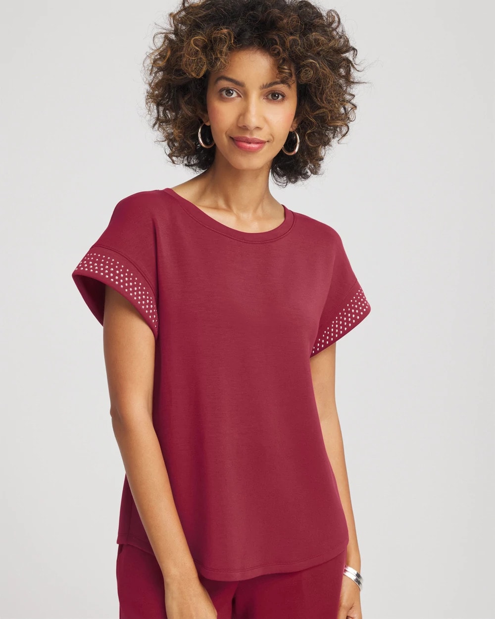 Russet Red Zenergy® Embellished Short-Sleeve Top