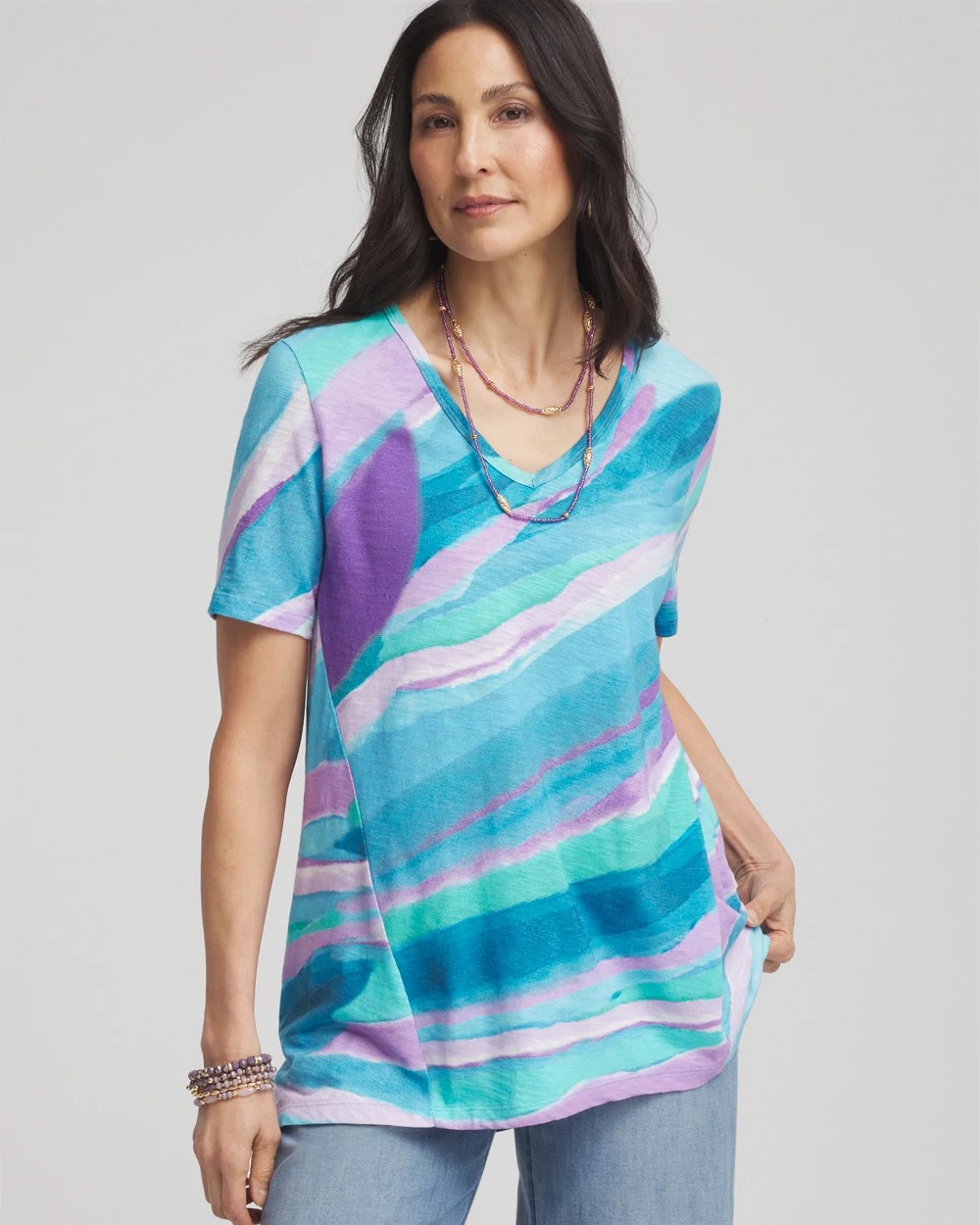 Paradiso Blue Sea Print Short Sleeve Forward-Seam Tee