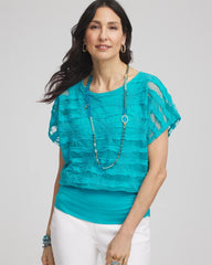 Seaspray Embroidered Striped Banded Bottom Top