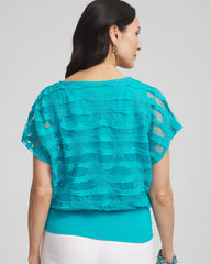 Seaspray Embroidered Striped Banded Bottom Top
