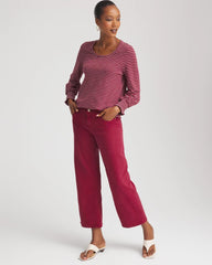 Russet Red Smocked-Sleeve Cotton-Slub Tee