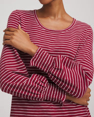 Russet Red Smocked-Sleeve Cotton-Slub Tee