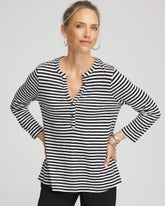 Black Striped Slub Splitneck Henley Tee