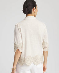 River Rock Crochet Trim Linen Shirt