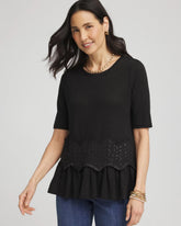 Black Chevron Sequin Peplum Linen Tee