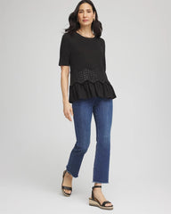 Black Chevron Sequin Peplum Linen Tee