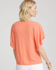 Sunset Peach Touch of Cool™ Handkerchief-Sleeve V-Neck Tee