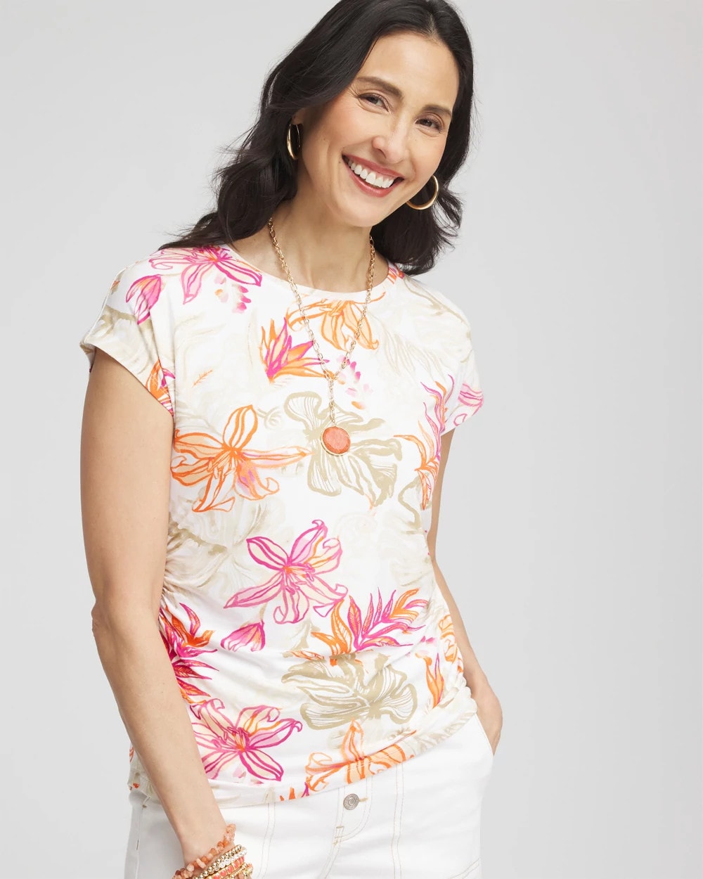 Alabaster Touch of Cool™ Tropical Floral Dolman Tee