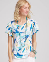 Alabaster Linen Smocked Flutter-Sleeved Tee