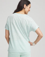 Teal Waters Striped Sweater-Trim Linen Tee
